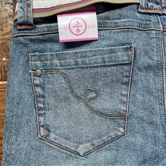 Y2K XOXO low rise bootcut blue jeans w/adorable pink white & tan belt size 5/6 - Picture 9 of 12